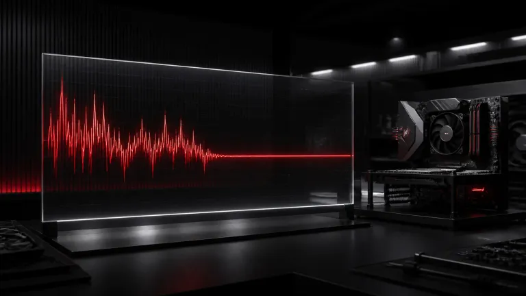 Concept illustration of a PC and a red signal trace, not a recorded benchmark result
